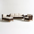 3-częściowy zestaw wypoczynkowy z technorattanu, ciemnobrązowy/kremowy/naturalny brąz – sofa 210 × 80 × 80 cm, leżanka 150 × 80 × 80 cm, fotel 85 × 80 × 80 cm