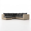 Narożna sofa ogrodowa z leżanką po lewej stronie, technorattan beżowy i ciemnoszare poduszki, 280 x 210 x 85 cm