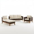 Ogrodowy zestaw wypoczynkowy z technorattanu, ciemnobrązowy/kremowy, sofa 205 x 80 x 78 cm, fotel i leżanka