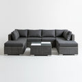 Modułowy zestaw wypoczynkowy ogrodowy w kształcie U z technorattanu Szary/Antracytowy, 300 × 200 × 65 cm