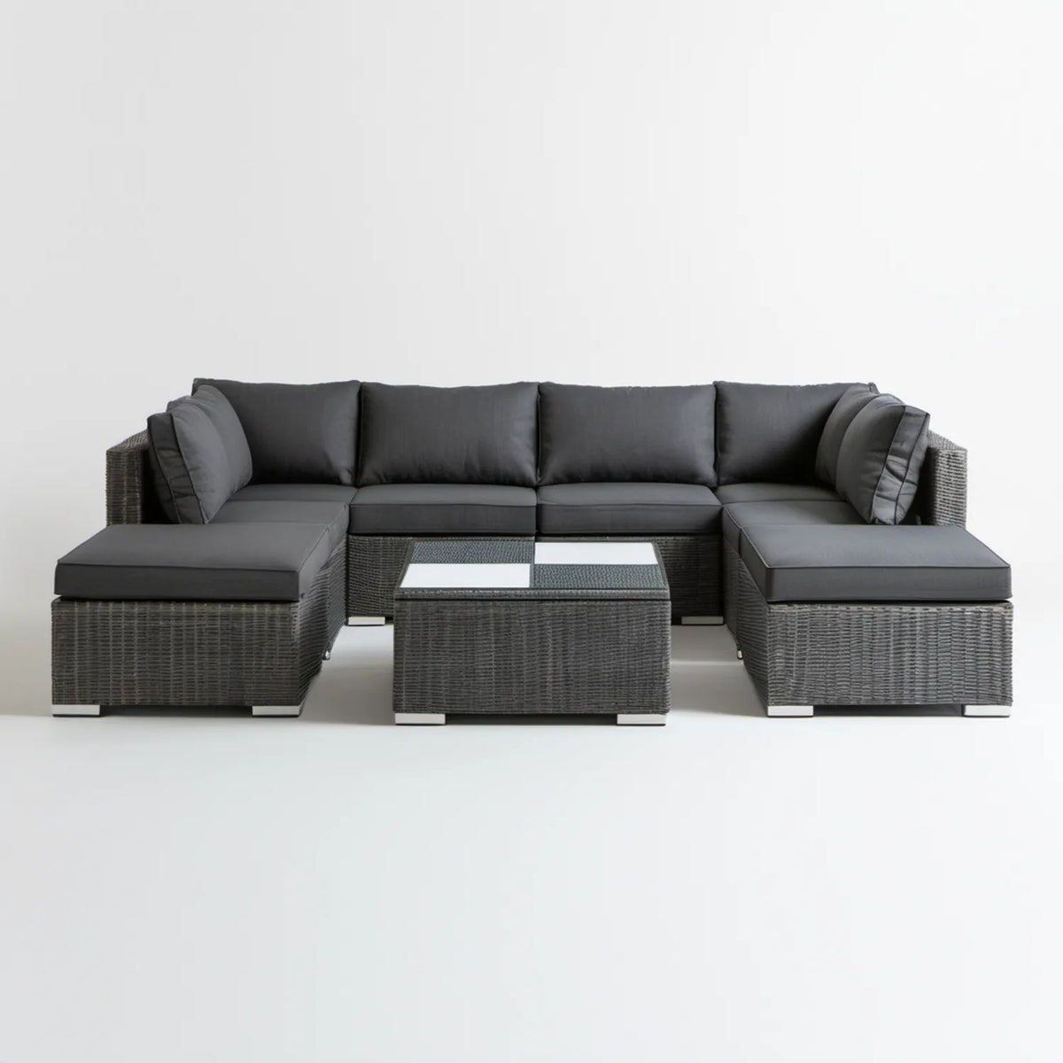 Modułowy zestaw wypoczynkowy ogrodowy w kształcie U z technorattanu Szary/Antracytowy, 300 × 200 × 65 cm
